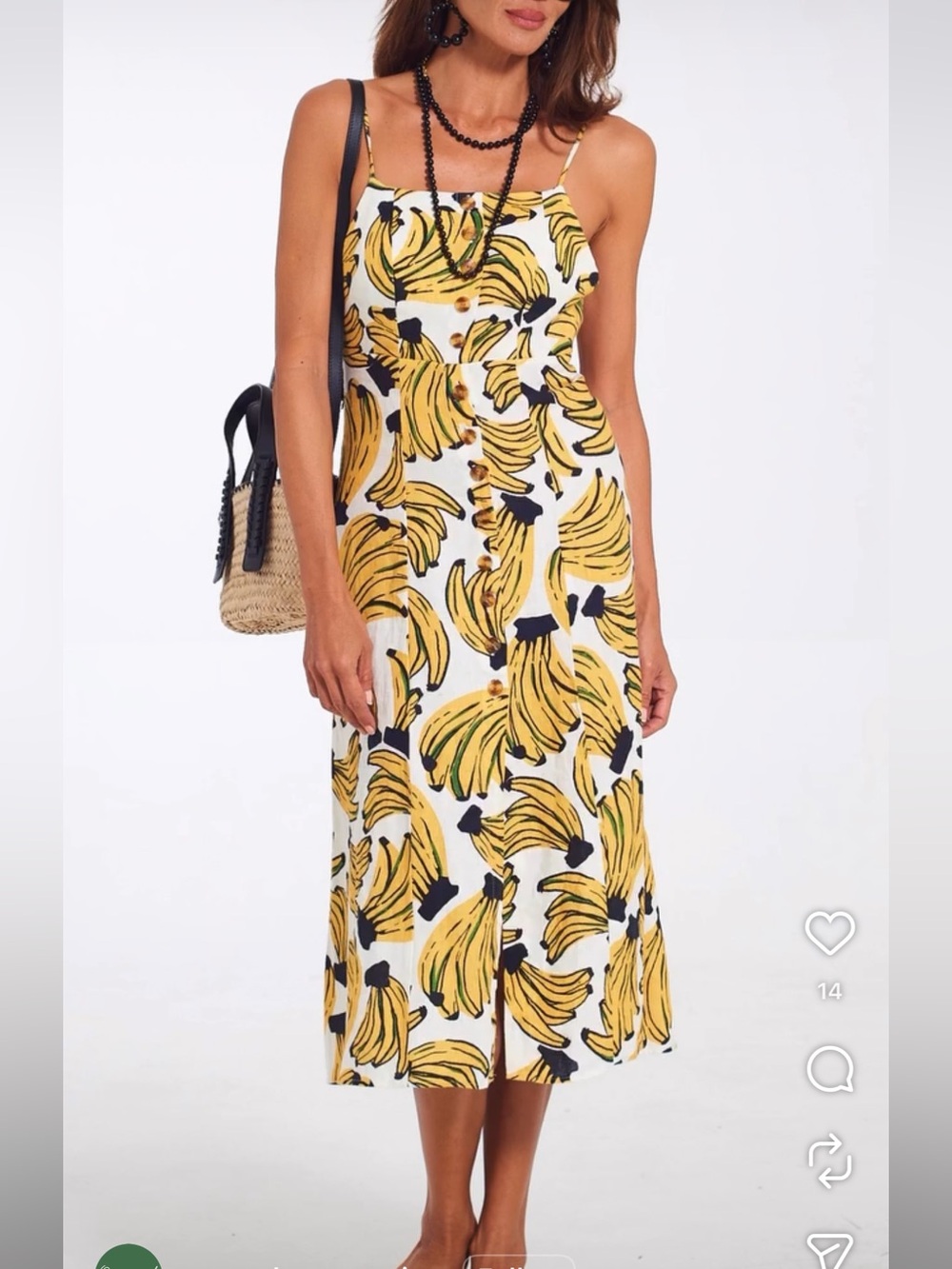 Farm Rio Bossa Yellow Banana Print Dress XS